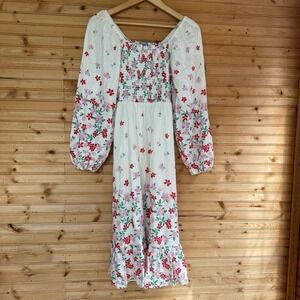 Draper James RSVP Maxi Dress Feminine Boho Linen Blend White Floral Medium